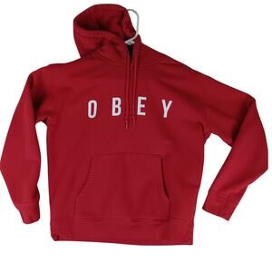 Obey Anyway Hoodie Mens Small Red Street Drawstring Spell Out